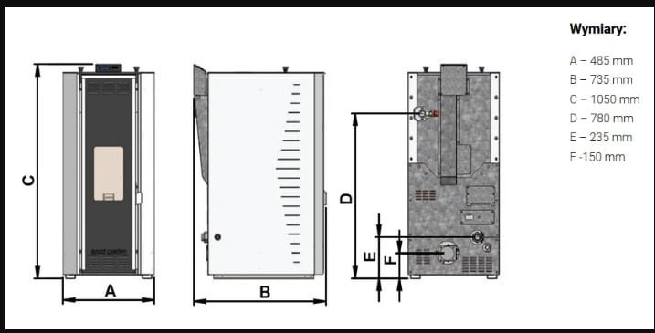 Camino 5-15 kW hydro, kominek z płaszczem wodnym