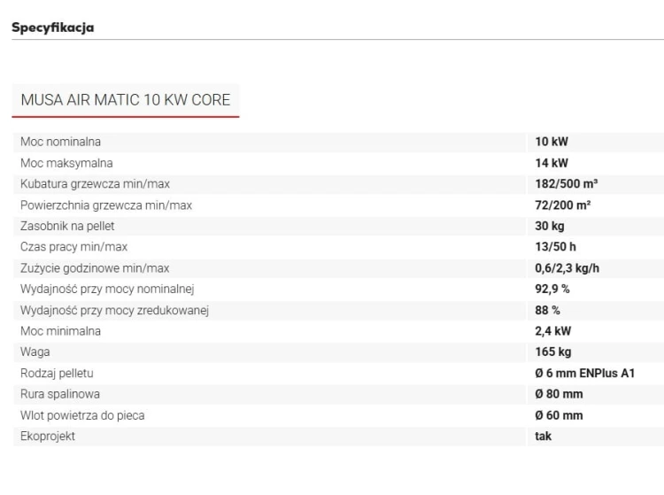 Musa Air Matic 10 kW CORE – MCZ, kominek na pellet