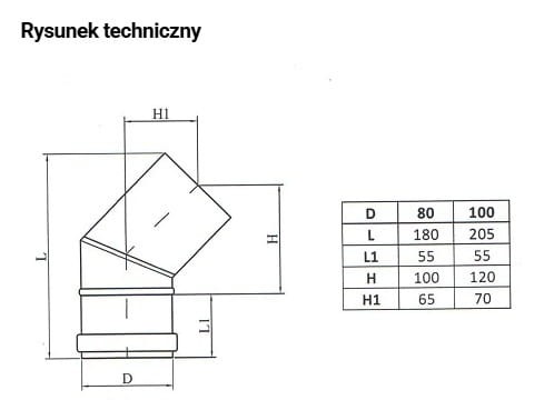 Kolano stałe 45° fi 80