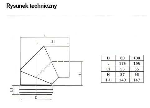 Kolano stałe 90° fi 80