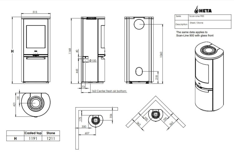 Kominek na drewno Liniowe 900