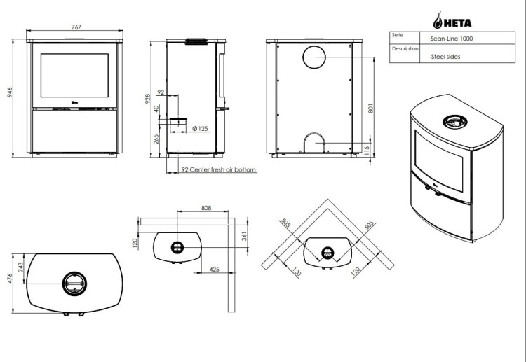 Kominek na drewno Linie 1000