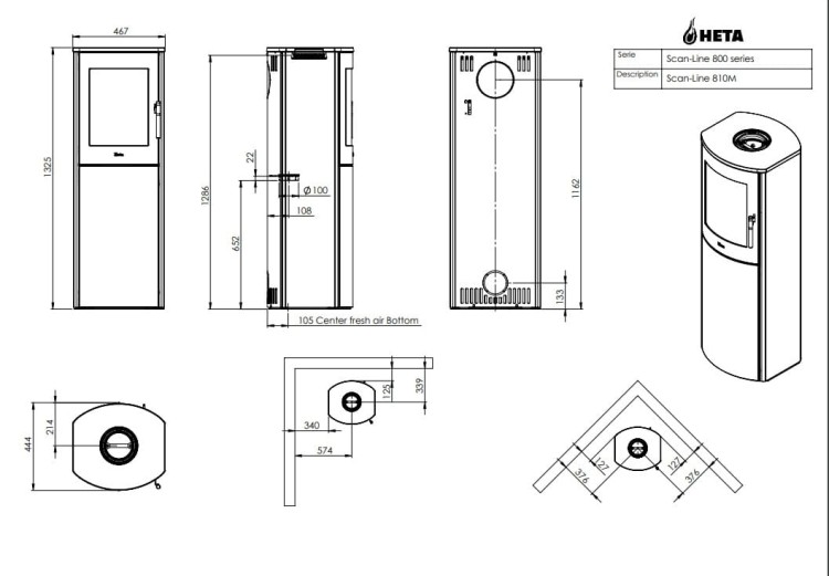 Wolnostojący kominek stalowy na drewno line 810M