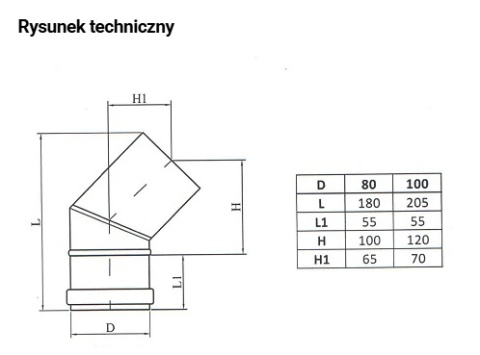 Kolano stałe 45° fi 80 Kolano stałe 45° fi 80