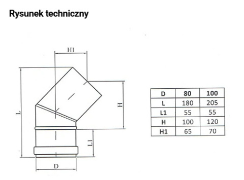 Kolano stałe 45° fi 100 Kolano stałe 45° fi 100