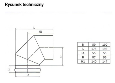 Kolano stałe 90° fi 100 Kolano stałe 90° fi 100