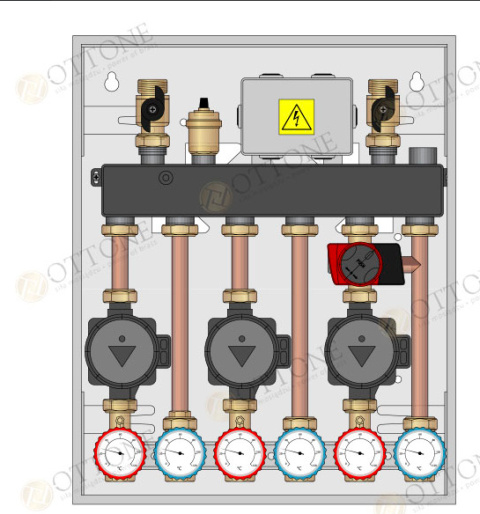 Moduł hydrauliczny Wallbox: sprzęgło-rozdzielacz/rozdzielacz do 35kW, 2 strefy wysoko temperaturowe 1 strefa niskotemperaturowa Moduł hydrauliczny Wallbox: sprzęgło-rozdzielacz/rozdzielacz do 35kW, 2 strefy wysoko temperaturowe 1 strefa niskotemperaturowa