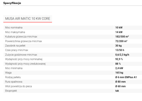 Musa Air Matic 10 kW CORE – MCZ, kominek na pellet Musa Air Matic 10 kW CORE – MCZ, kominek na pellet