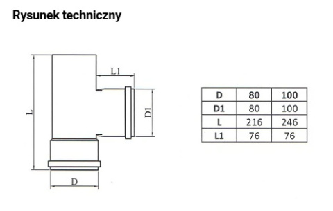 Trójnik 90° fi 80 Trójnik 90° fi 80