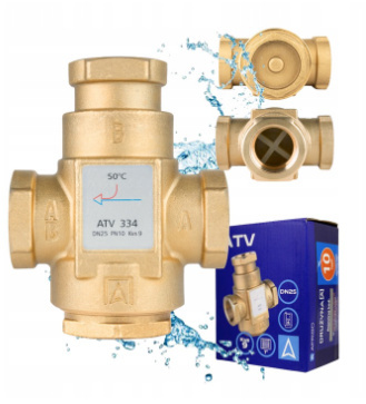 ZAWÓR TEMPERATUROWY OCHRONY POWROTU KOTŁA ATV 334 DN25 Ø 1" CAL 9 m³/h 50°C ZAWÓR TEMPERATUROWY OCHRONY POWROTU KOTŁA ATV 334 DN25 Ø 1" CAL 9 m³/h 50°C